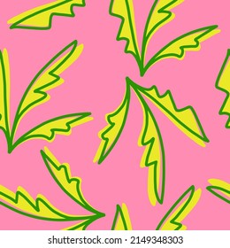 Abstract Hand Drawing Tropical Exotic Leaves Seamless Vector Pattern Isolated Background