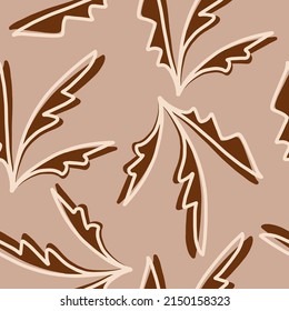 Abstract Hand Drawing Tropical Exotic Leaves Seamless Vector Pattern Isolated Background