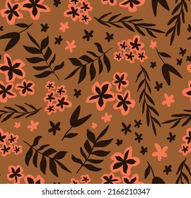 Abstract Hand Drawing Tropical Exotic Retro Flowers and Leaves Seamless Vector Pattern Isolated Background