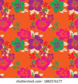 Abstract Hand Drawing Tropical Flowers and Leaves Repeating Vector Pattern Isolated Background