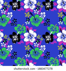 Abstract Hand Drawing Tropical Flowers and Leaves Repeating Vector Pattern Isolated Background