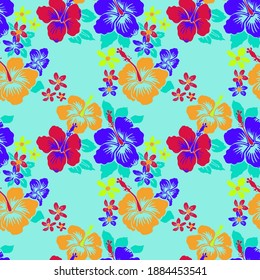 Abstract Hand Drawing Tropical Flowers and Leaves Repeating Vector Pattern Isolated Background