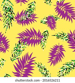 Abstract Hand Drawing Tropical Palm Leaves Seamless Summer Concept Vector Pattern Isolated Background