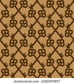 Abstract Hand Drawing Two Colored Diagonal Vintage Keys Seamless Vector Pattern Isolated Background
