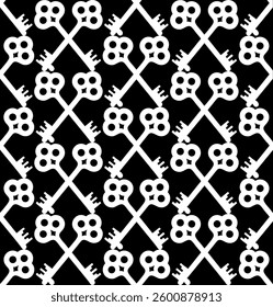 Abstract Hand Drawing Two Colored Diagonal Vintage Keys Seamless Vector Pattern Isolated Background
