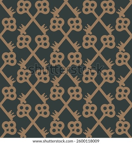 Abstract Hand Drawing Two Colored Diagonal Vintage Keys Seamless Vector Pattern Isolated Background
