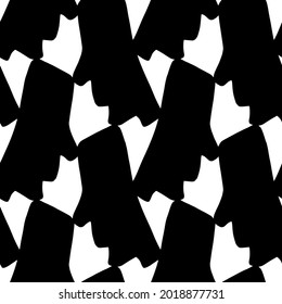 Abstract Hand Drawing Two Colors People Heads Silhouettes Seamless Vector Pattern Geometric Background