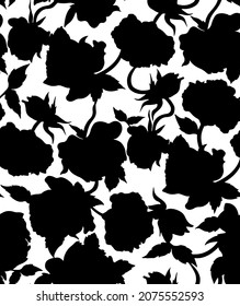 Abstract Hand Drawing Two Colors Victorian Baroque Flowers and Leaves Seamless Vector Pattern Isolated Background 