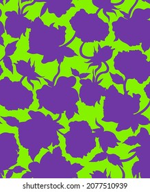 Abstract Hand Drawing Two Colors Victorian Baroque Flowers and Leaves Seamless Vector Pattern Isolated Background 