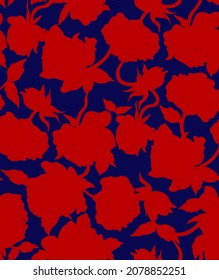 Abstract Hand Drawing Two Colors Victorian Baroque Flowers and Leaves Seamless Vector Pattern Isolated Background 