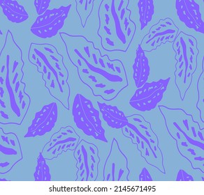 Abstract Hand Drawing Two Colors Tropical Exotic Leaves Seamless Vector Pattern Isolated Background