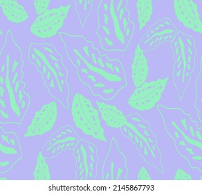 Abstract Hand Drawing Two Colors Tropical Exotic Leaves Seamless Vector Pattern Isolated Background