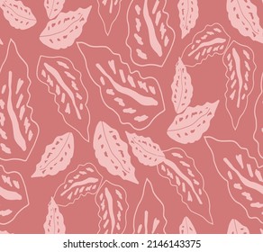 Abstract Hand Drawing Two Colors Tropical Exotic Leaves Seamless Vector Pattern Isolated Background