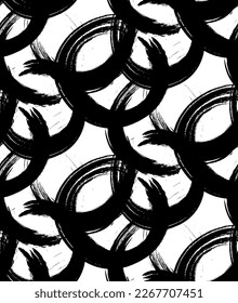 Abstract Hand Drawing Two Colors Geometric Layered Brush Strokes Ellipses Round Circles Chains Seamless Vector Pattern Isolated Background 