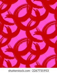 Abstract Hand Drawing Two Colors Geometric Layered Brush Strokes Ellipses Round Circles Chains Seamless Vector Pattern Isolated Background 