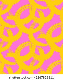 Abstract Hand Drawing Two Colors Geometric Layered Brush Strokes Ellipses Round Circles Chains Seamless Vector Pattern Isolated Background 