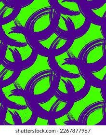 Abstract Hand Drawing Two Colors Geometric Layered Brush Strokes Ellipses Round Circles Chains Seamless Vector Pattern Isolated Background 