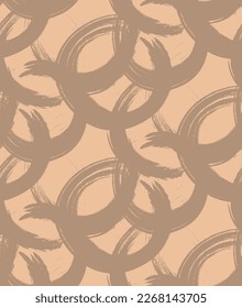 Abstract Hand Drawing Two Colors Geometric Layered Brush Strokes Ellipses Round Circles Chains Seamless Vector Pattern Isolated Background 