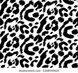 Abstract Hand Drawing Two Colors Scribbled Leopard Cheetah Panther Animal Skin Shapes Seamless Vector Pattern Isolated Background