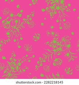 Abstract Hand Drawing Two Colors Victorian Baroque Flowers and Leaves Seamless Vector Pattern Isolated Background Seamless vector floral pattern in Hawaiian style with big flowers