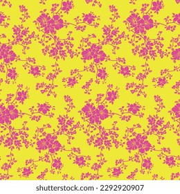 Abstract Hand Drawing Two Colors Victorian Baroque Flowers and Leaves Seamless Vector Pattern Isolated Background Seamless vector floral pattern in Hawaiian style with big flowers