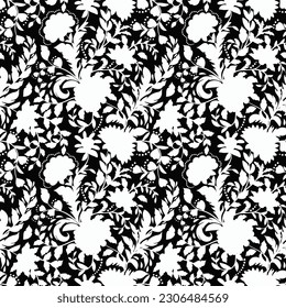 Abstract Hand Drawing Two Colors Victorian Baroque Flowers and Leaves Seamless Vector Pattern Isolated Background Seamless vector floral pattern in Hawaiian style with big flowers