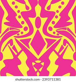 Abstract Hand Drawing Two Colors Monochrome Ethnic Traditional African Symmetric Geometric Shapes Seamless Textile Vector Pattern Isolated Background