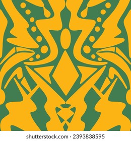 Abstract Hand Drawing Two Colors Monochrome Ethnic Traditional African Symmetric Geometric Shapes Seamless Textile Vector Pattern Isolated Background