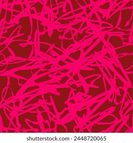Abstract Hand Drawing Two Colors Mix Scribbled Brush Strokes Scratches Lines Seamless Geometric Vector Pattern Isolated Background