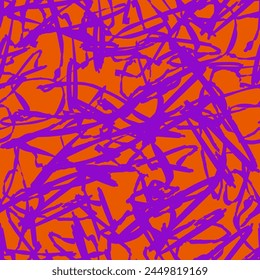 Abstract Hand Drawing Two Colors Mix Scribbled Brush Strokes Scratches Lines Seamless Geometric Vector Pattern Isolated Background