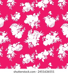Abstrakte Handzeichnung Zwei Farben Viktorianische Barockblumen und Blätter Nahtlose Vektorgrafik Muster Isolierter Hintergrund Nahtlose Vektorgrafik Blumenmuster im hawaiianischen Stil mit großen Blumen. 