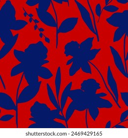 Abstract Hand Drawing Two Colors Daffodil Flowers and Leaves Seamless Vector Pattern Isolated Background	
