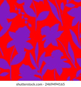 Abstract Hand Drawing Two Colors Daffodil Flowers and Leaves Seamless Vector Pattern Isolated Background	
