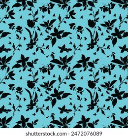 Abstract Hand Drawing Two Colors Victorian Baroque Flowers and Leaves Seamless Vector Pattern Isolated Background Seamless vector floral pattern in Hawaiian style with big flowers