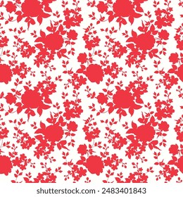 Abstract Hand Drawing Two Colors Victorian Baroque Flowers and Leaves Seamless Vector Pattern Isolated Background Seamless vector floral pattern in Hawaiian style with big flowers