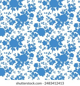 Abstract Hand Drawing Two Colors Victorian Baroque Flowers and Leaves Seamless Vector Pattern Isolated Background Seamless vector floral pattern in Hawaiian style with big flowers