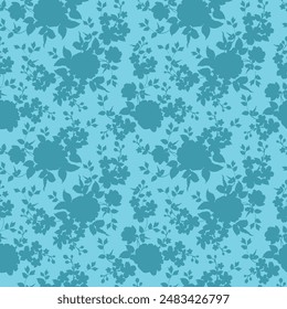 Abstract Hand Drawing Two Colors Flowers and Leaves Seamless Vector Pattern Isolated Background Seamless vector floral pattern in Hawaiian style with big flowers. Silhouette flower pattern for textile