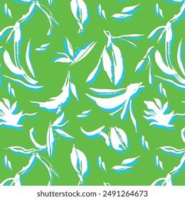 Abstract Hand Drawing Two Colors Victorian Baroque Flowers and Leaves Seamless Vector Pattern Isolated Background Seamless vector floral pattern in Hawaiian style with big flowers design