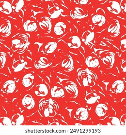 Abstract Hand Drawing Two Colors Baroque Flowers and Leaves Seamless Vector Pattern Isolated Background Seamless vector floral pattern in Hawaiian style with big flowers design two color