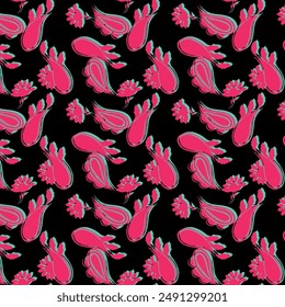 Abstract Hand Drawing Two Colors Baroque Flowers and Leaves Seamless Vector Pattern Isolated Background Seamless vector floral pattern in Hawaiian style with big flowers design two color