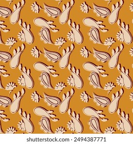 Abstract Hand Drawing Two Colors  Flowers and Leaves Seamless Vector Pattern Isolated Background Seamless vector floral pattern in Hawaiian style with big flowers design