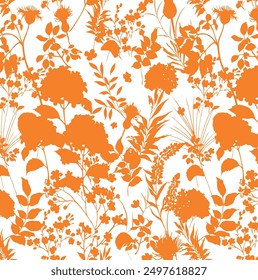 Abstract Hand Drawing Two Colors Victorian Baroque Flower and Leaves Seamless Vector Pattern Isolated Background Seamless vector floral pattern in Hawaiian style big flowers silhouette