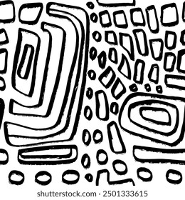 Abstract Hand Drawing Two Colors Geometric Labyrinth Squares Shapes Seamless Textile Upholstery Vector Pattern Isolated Background