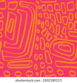Abstract Hand Drawing Two Colors Geometric Labyrinth Squares Shapes Seamless Textile Upholstery Vector Pattern Isolated Background