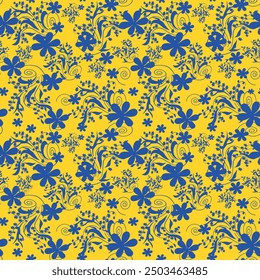 Dibujo a mano Abstractas Dos Colores Flores y hojas barrocas victorianas Patrón de Vector sin costuras Fondo aislado Patrón floral de Vector sin costuras en estilo hawaiano flor grande