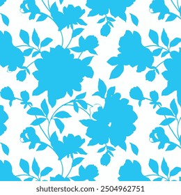 Abstract Hand Drawing Two Colors Victorian Baroque Flowers and Leaves Seamless Vector Pattern Isolated Background Seamless vector floral pattern in Hawaiian style with big flower