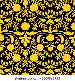 Abstract Hand Drawing Two Colors Victorian Baroque Flowers and Leaves Seamless Vector Pattern Isolated Background Seamless vector floral pattern in Hawaiian style with big flower