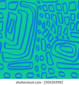 Abstract Hand Drawing Two Colors Geometric Labyrinth Squares Shapes Seamless Textile Upholstery Vector Pattern Isolated Background