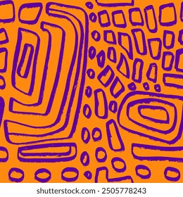 Abstract Hand Drawing Two Colors Geometric Labyrinth Squares Shapes Seamless Textile Upholstery Vector Pattern Isolated Background