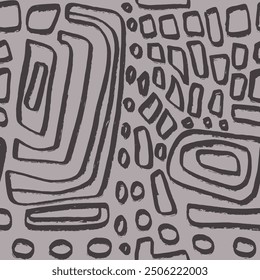 Abstract Hand Drawing Two Colors Geometric Labyrinth Squares Shapes Seamless Textile Upholstery Vector Pattern Isolated Background
